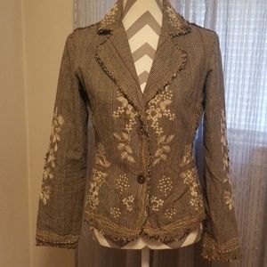 Plaid floral pattern embroidered jacket size S